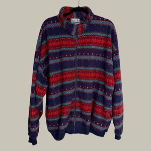 Great Lakes Recreation Vintage Geometric Fleece Jacket XL Red Blue Full Zip